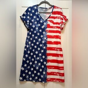 Patriotic Print USA Summer Stars and Stripes Dress Sz LG NEW!